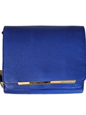 Vince Camuto Anika blue gold genuine leather crossbody zip wallet bag purse